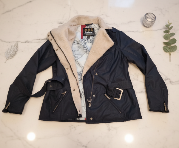 Barbour Navy Blue Belted Jacket Size M / UK 10-12