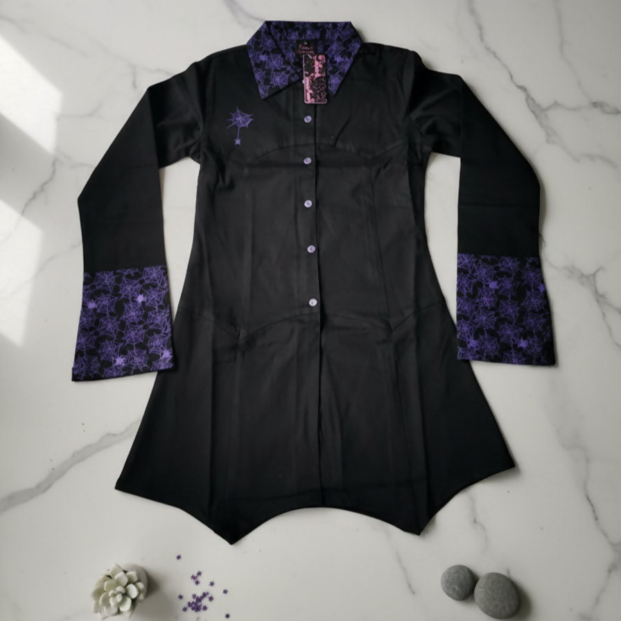 Unbranded Black Spiderweb Shirt Dress Size M / UK 8-10