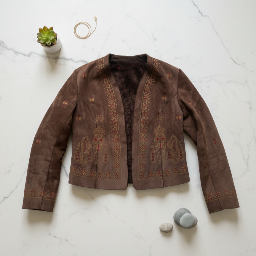 Vintage Brown Embroidered Jacket Size M / UK 10-12